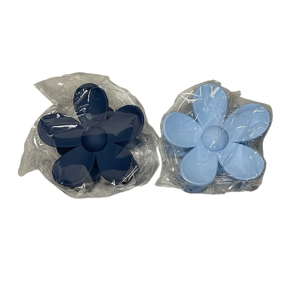 Large Flower Hair Accessories Claw Hair Clips Set of 2 Navy Blue & Baby Blue